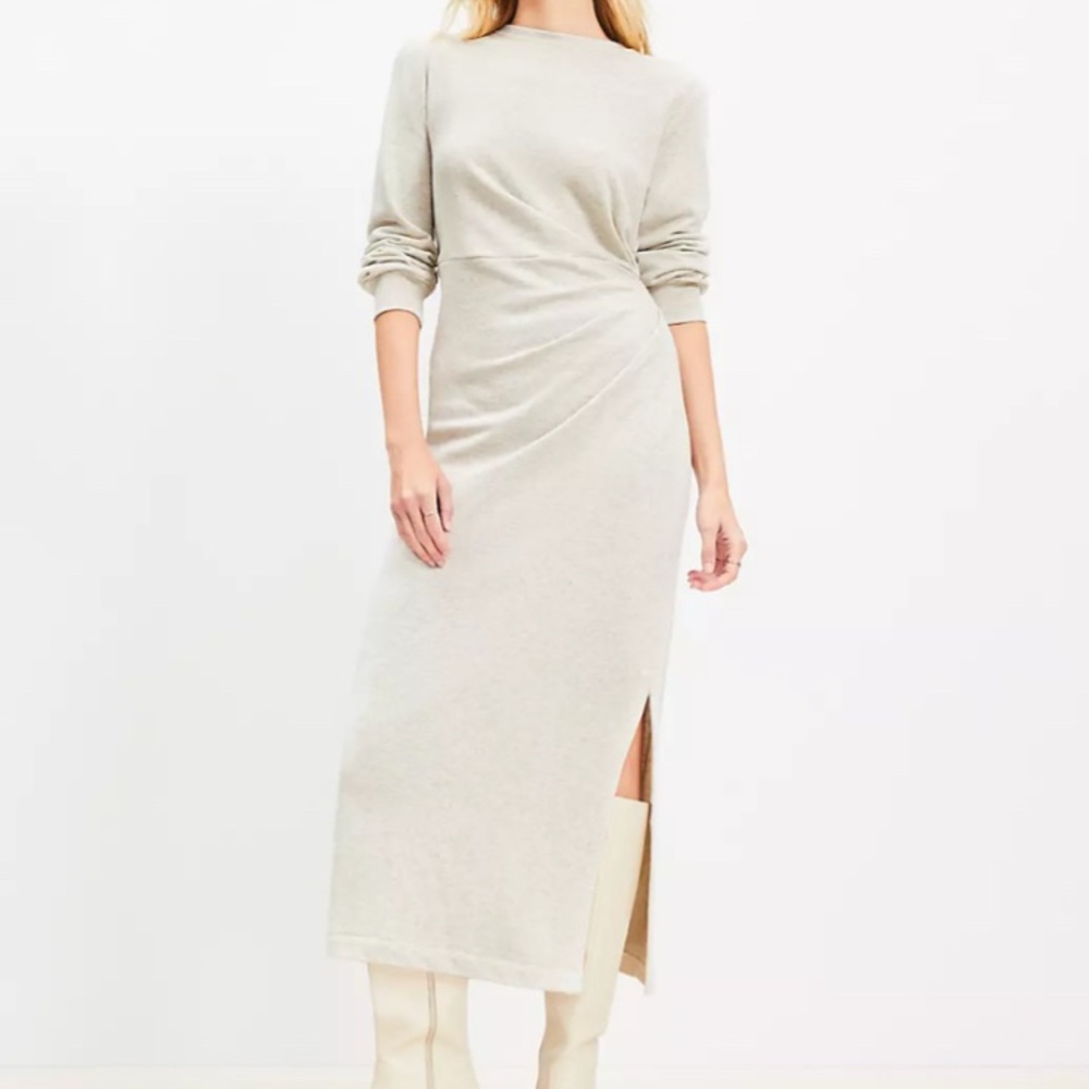 Petite Terry Side Pleated Midi Dress
